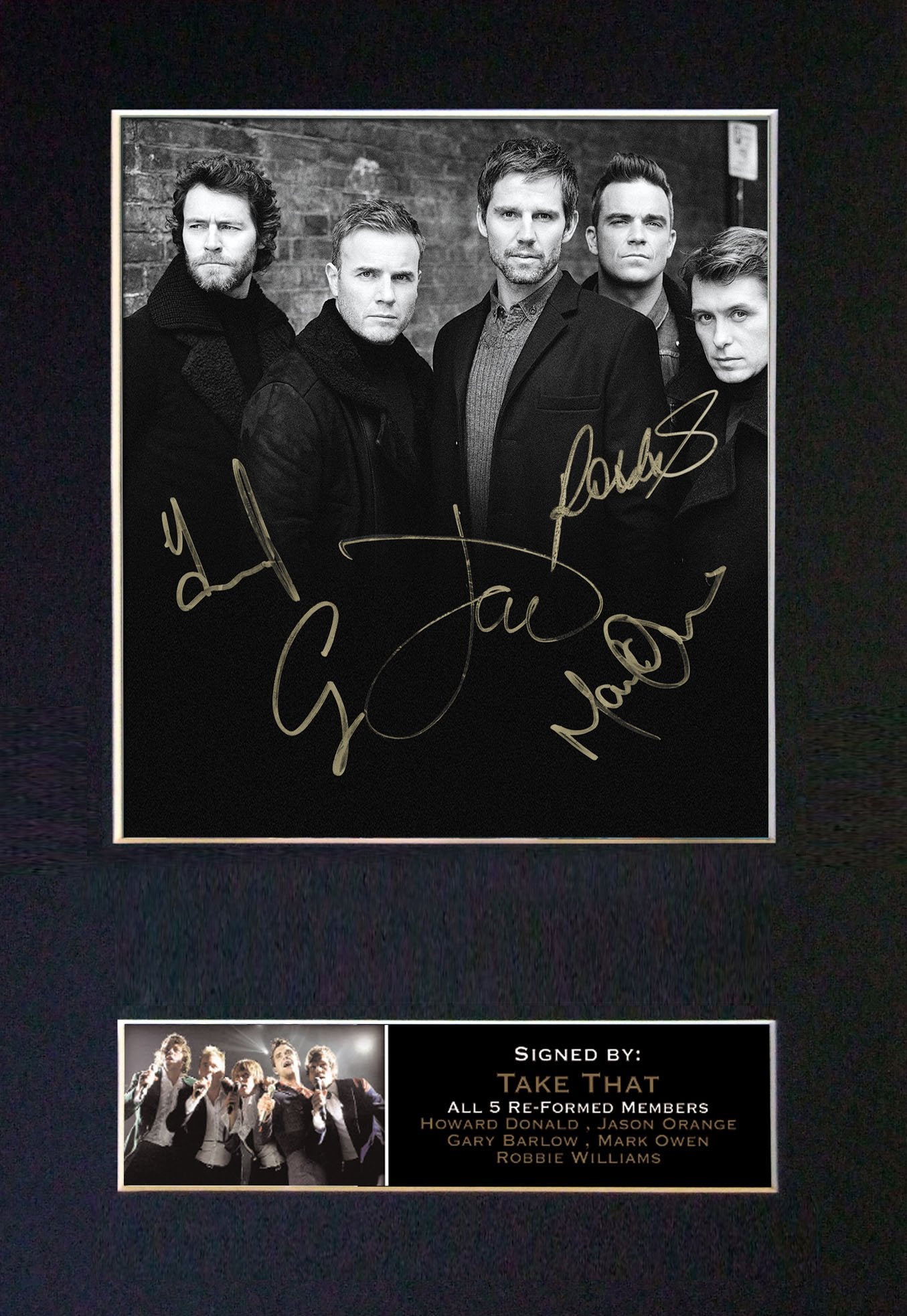 TAKE THAT WITH ROBBIE Mounted Signed Photo Reproduction Autograph Print A4 117