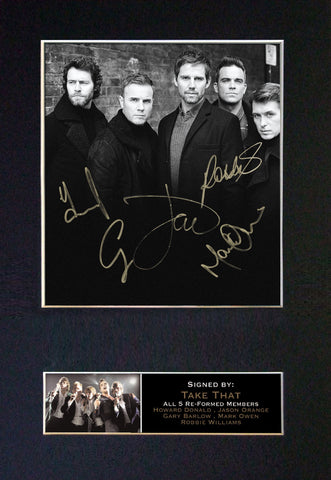 TAKE THAT WITH ROBBIE Mounted Signed Photo Reproduction Autograph Print A4 117